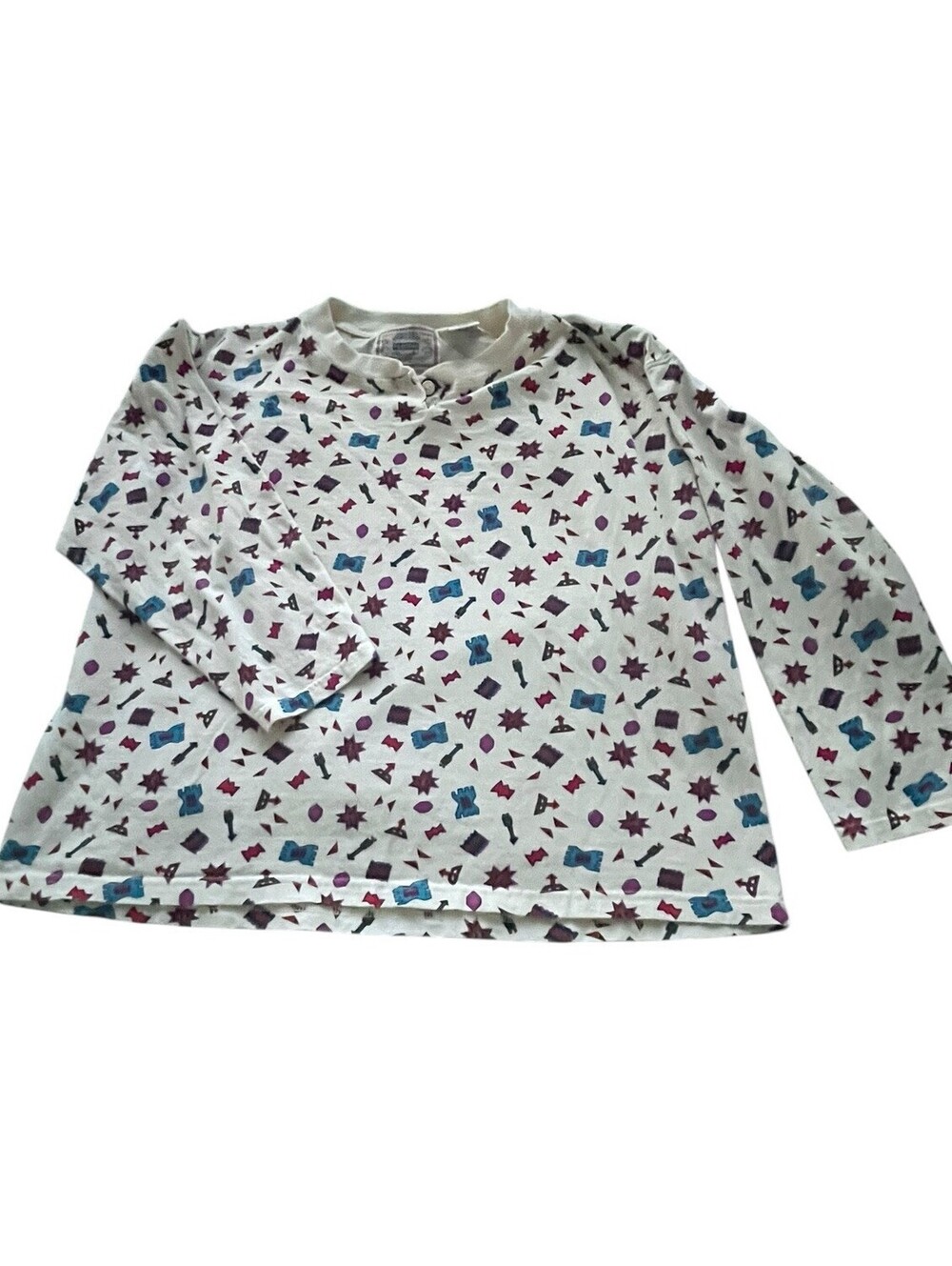 Vintage PS Gitano 90s All Over Goe Graphic Henley 3/4 Sleeve T White Size 38/18W